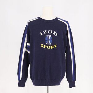 90s VINTAGE IZOD SPORT Racing Stripe Navy Cotton Crewneck Sweater Size L